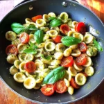 Orecchiette with Cherry Tomatoes, Mozzarella & Basil Pesto