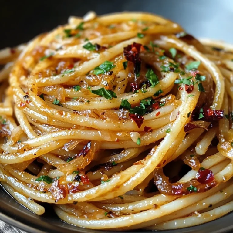 Caramelized Onion Pasta with Chilli Oil